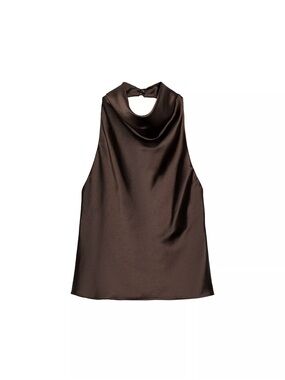 Zara Brown Satin Halter Shell Top